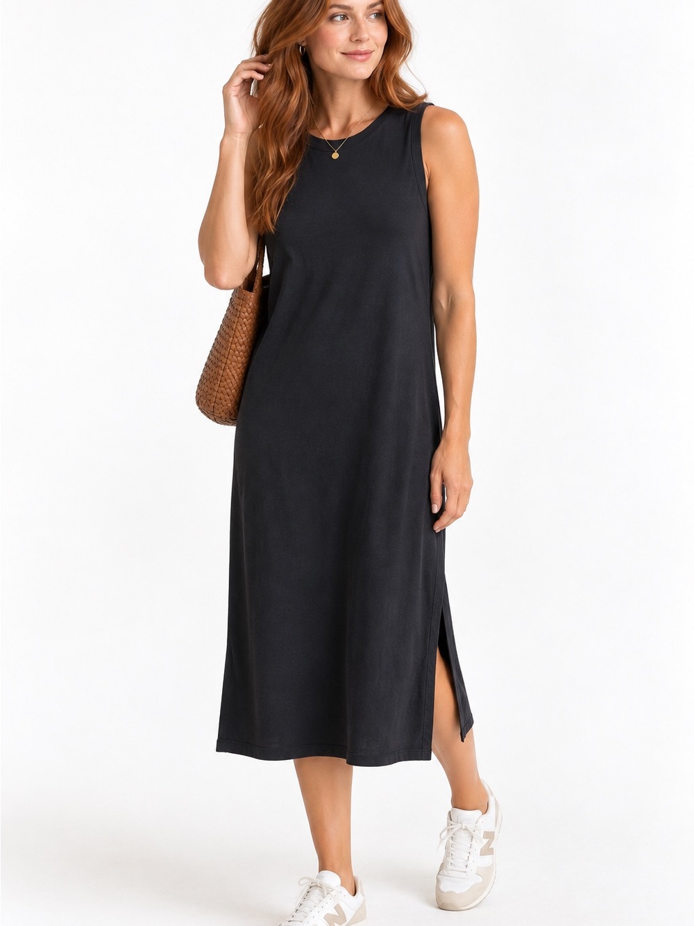 Electric & Rose Black Sleeveless Midi Dress sz Medium Minimalist Chic